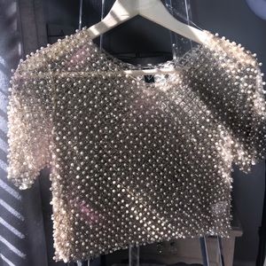 Heavy pearled sheer top